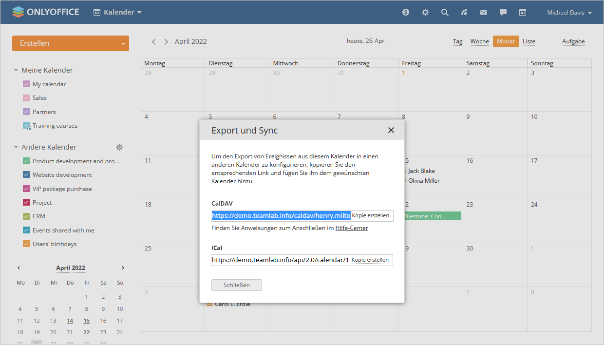 Kalender exportieren