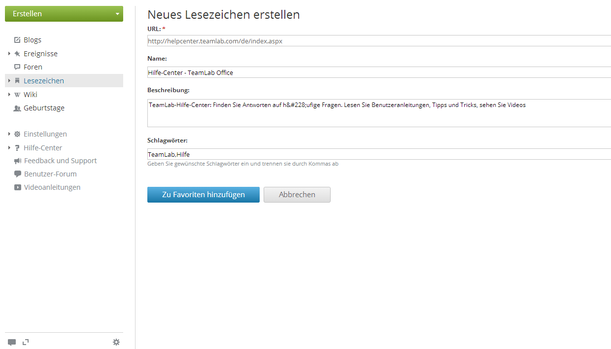 Lesezeichen hinzufügen