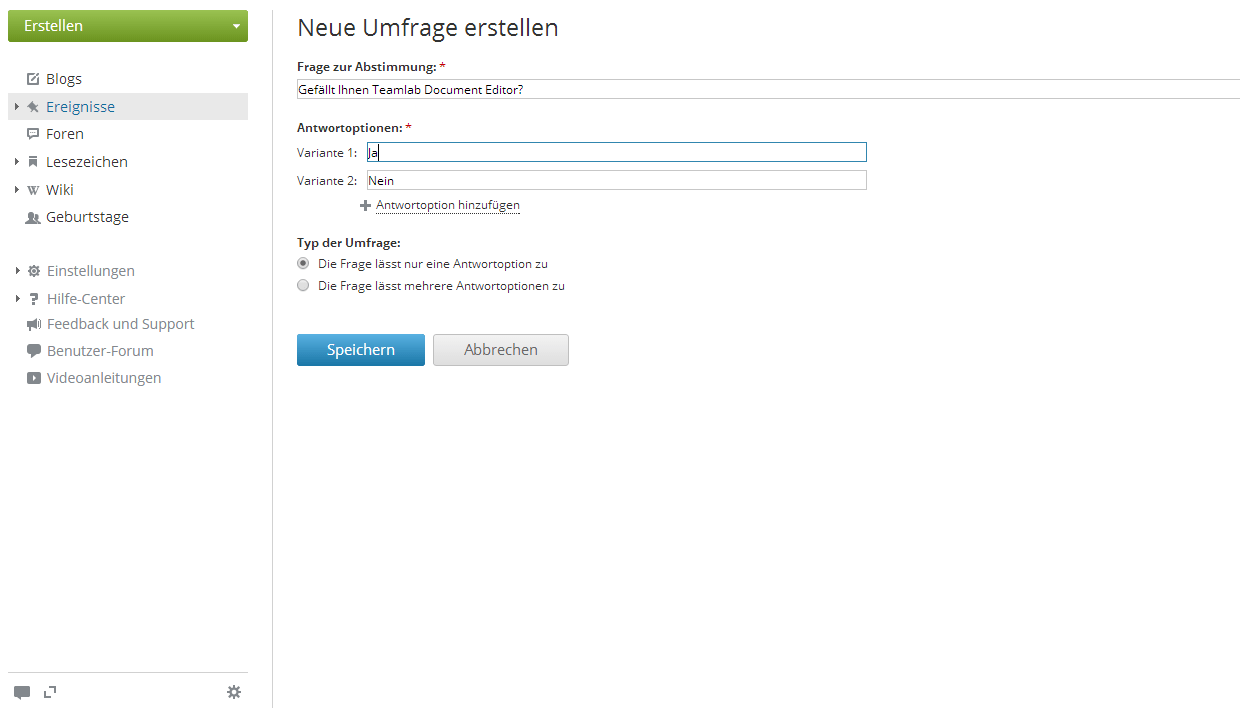 Umfrage hinzufügen