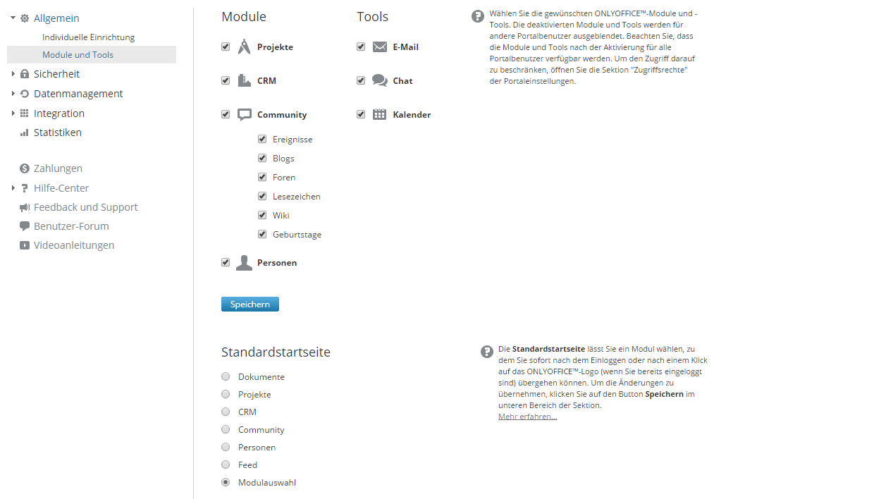 Moduleinstellungen ändern