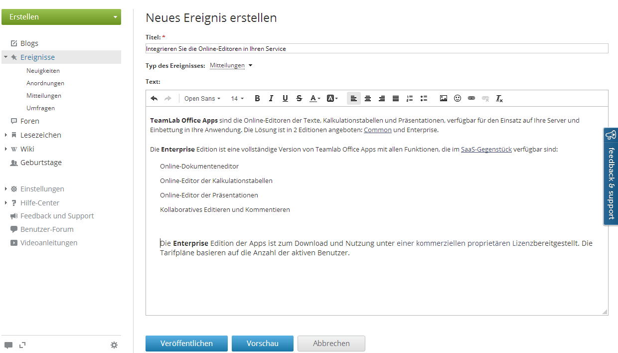 Ereignisse veröffentlichen