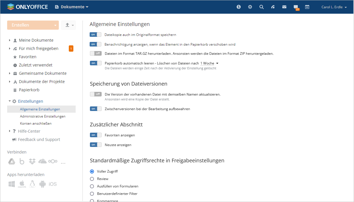 Moduleinstellungen ändern