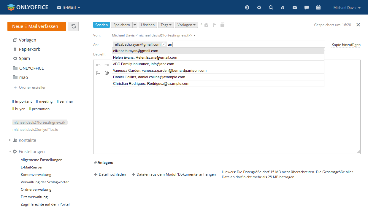 Mehrere E-Mail-Adressen hinzufügen