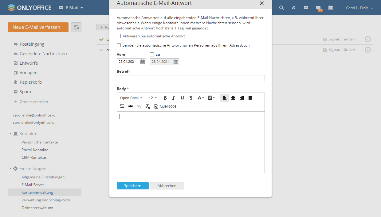 E-Mail - automatische Antwort