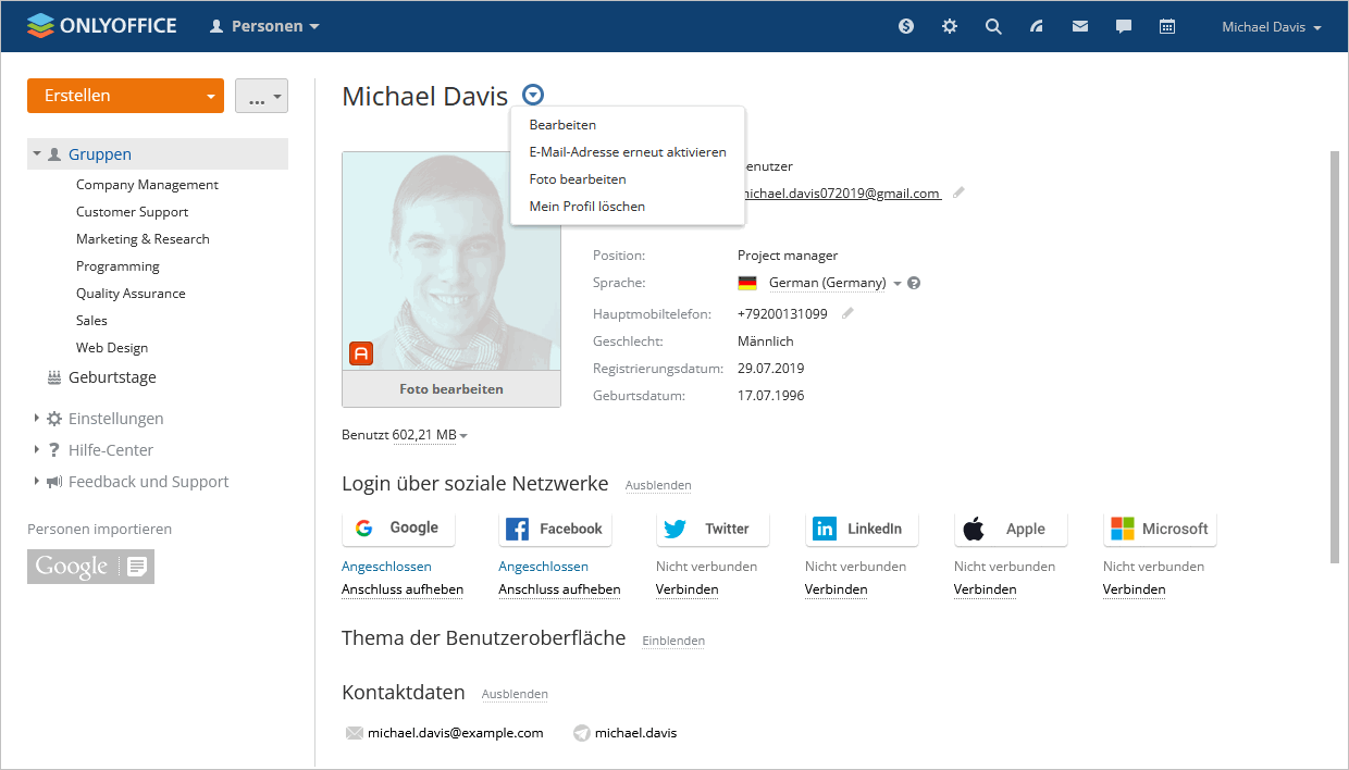Profil bearbeiten