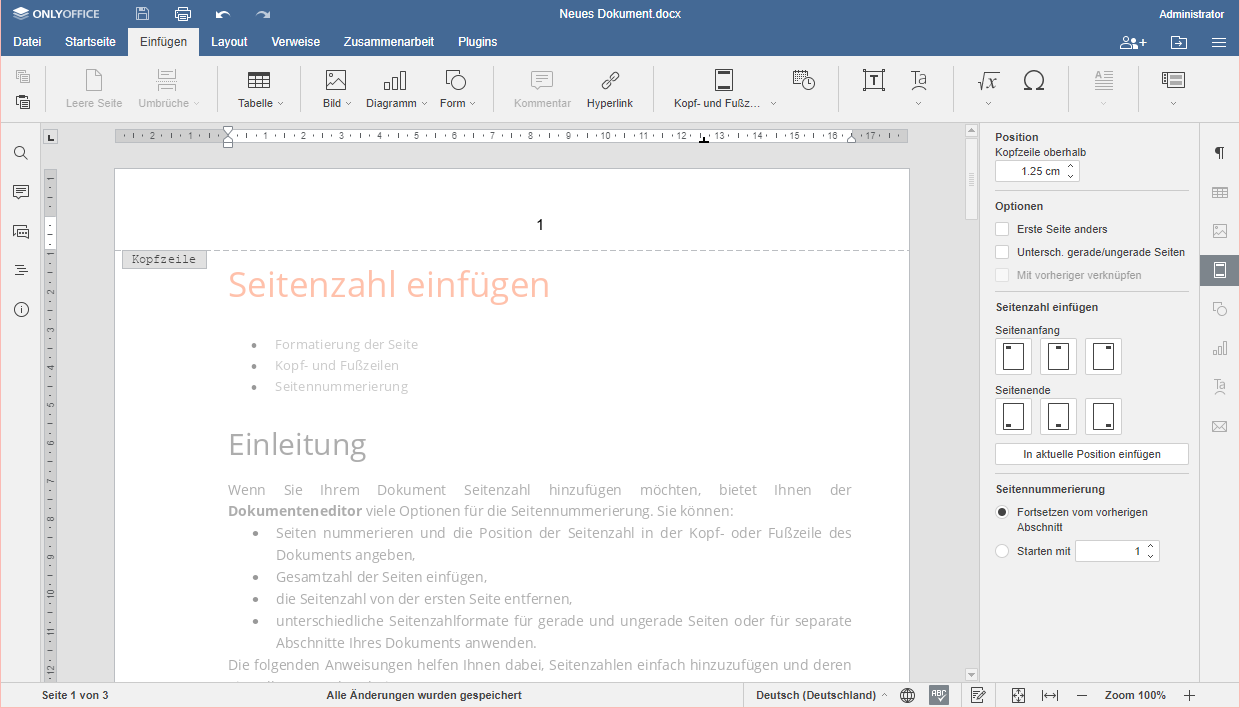 Seitenzahl in Word Schritt 1