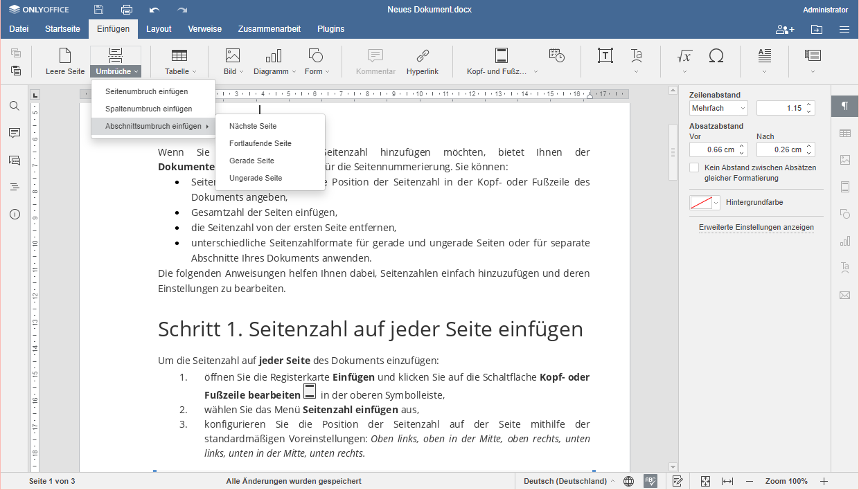 Seitenzahl in Word Schritt 2