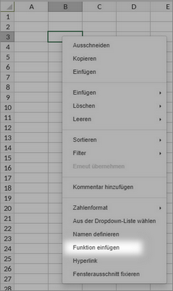 Funktion einfügen - Zellenmenü
