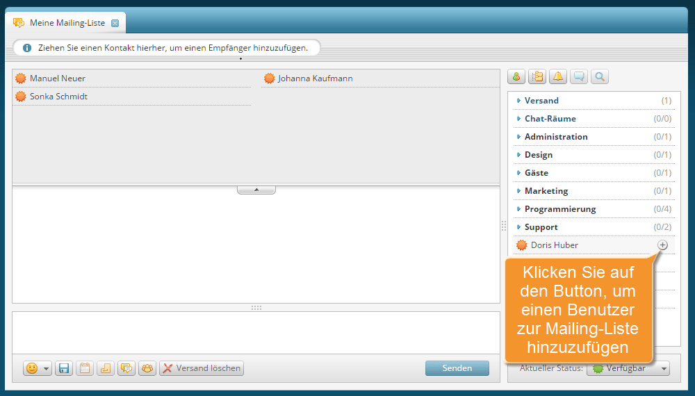 Wie erstellt man eine Mailing-Liste im Chat-Modul? Schritt 2