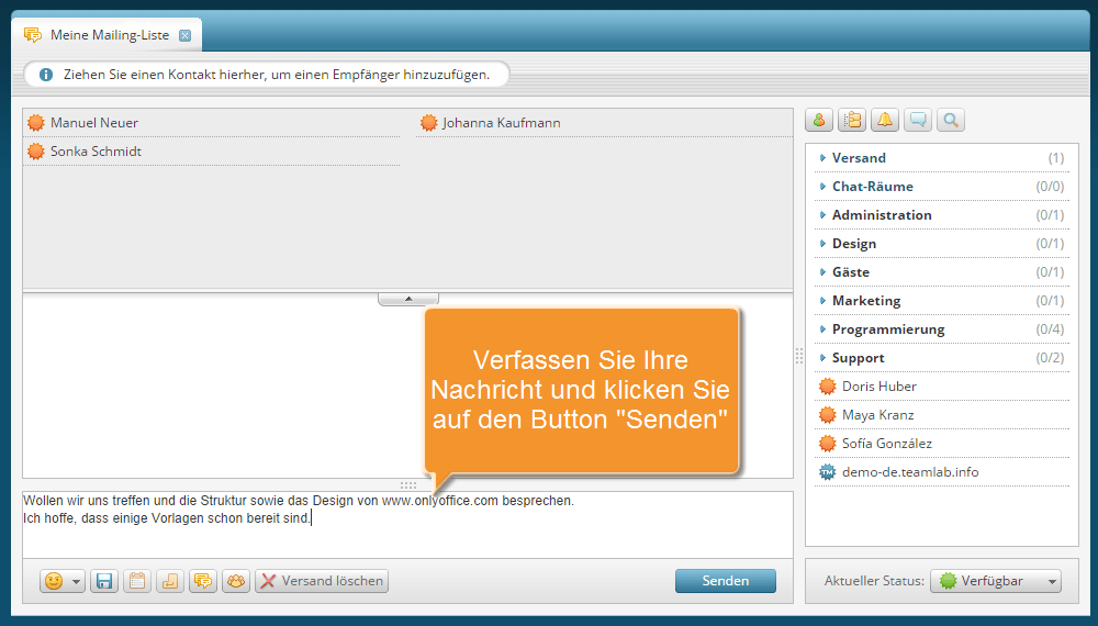 Wie erstellt man eine Mailing-Liste im Chat-Modul? Schritt 3