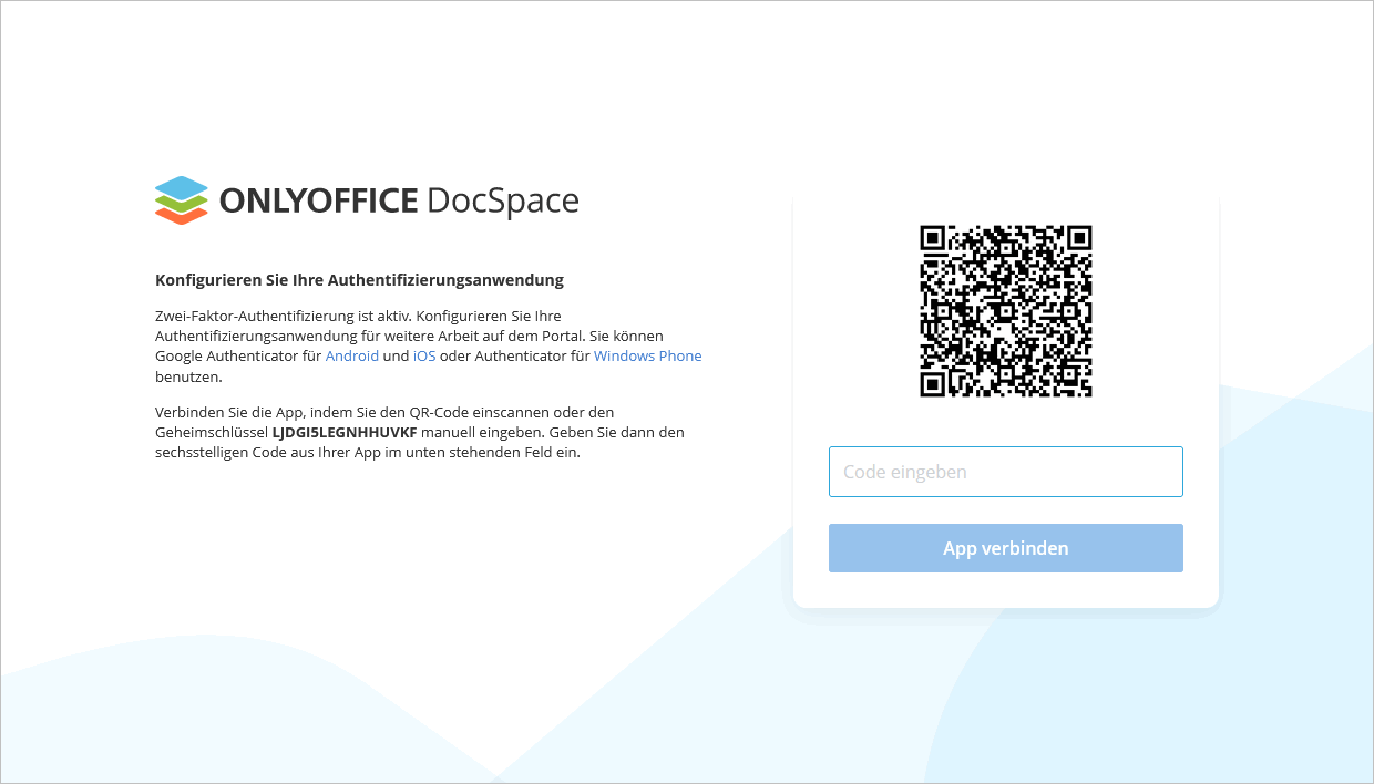 Zwei-Faktor-Authentifizierung in DocSpace verwenden