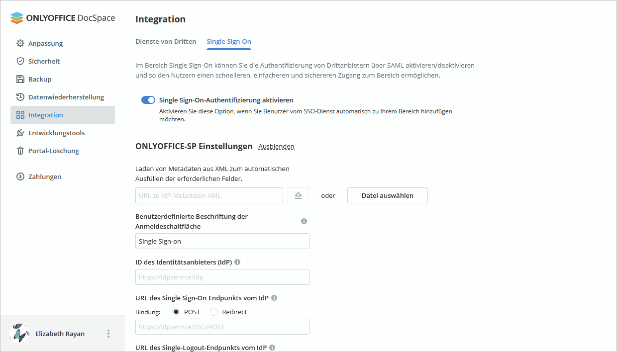 Single Sign-On in DocSpace aktivieren