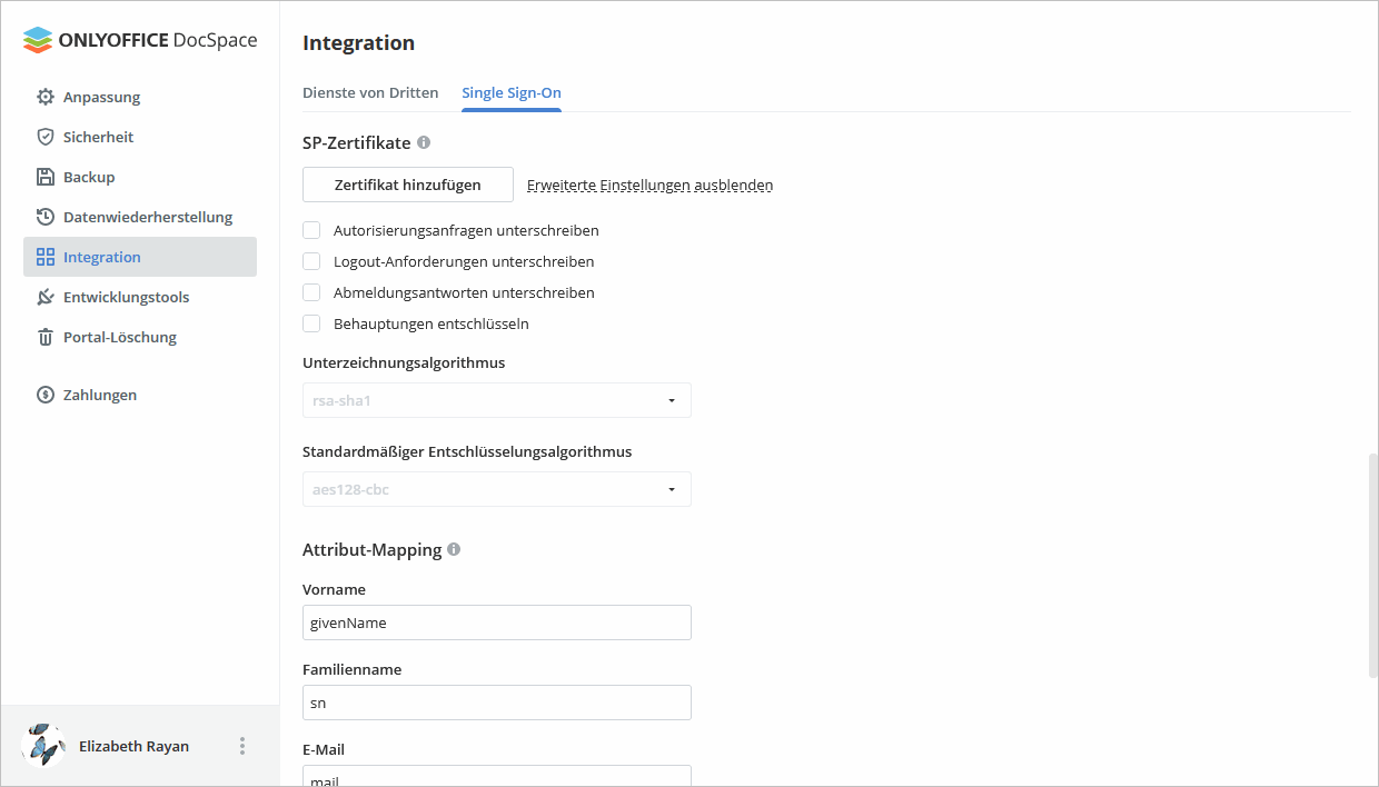 Single Sign-On in DocSpace aktivieren