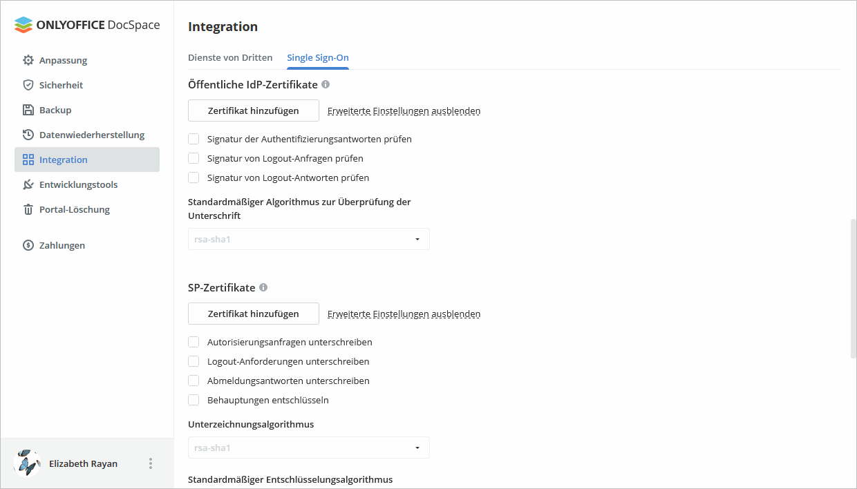 Single Sign-On in DocSpace aktivieren