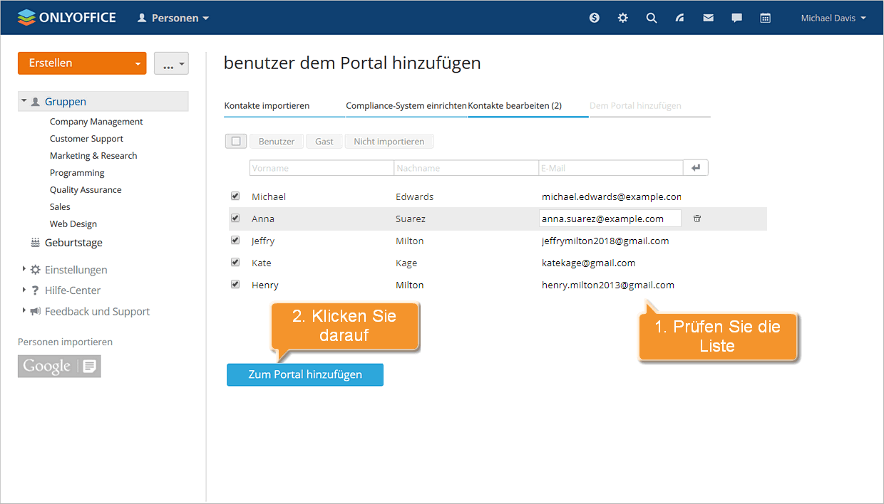Wie fügt man Benutzer anhand der Kontaktdaten aus einer CSV-Datei hinzu? Schritt 5
