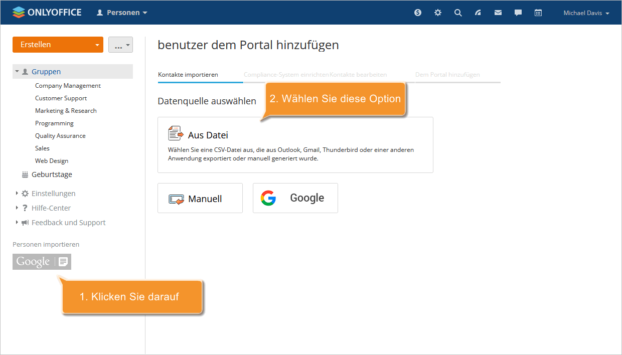Wie fügt man Benutzer anhand der Kontaktdaten aus einer CSV-Datei hinzu? Schritt 3