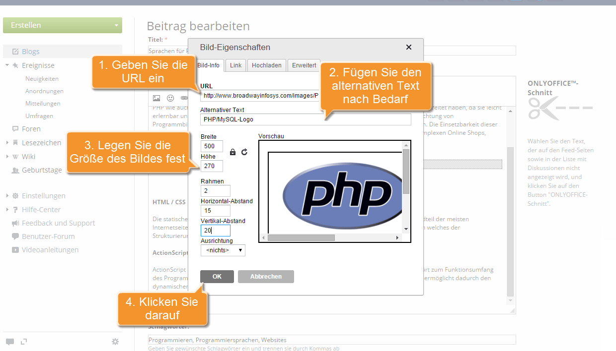 How to insert an image into your posted message? Step 2