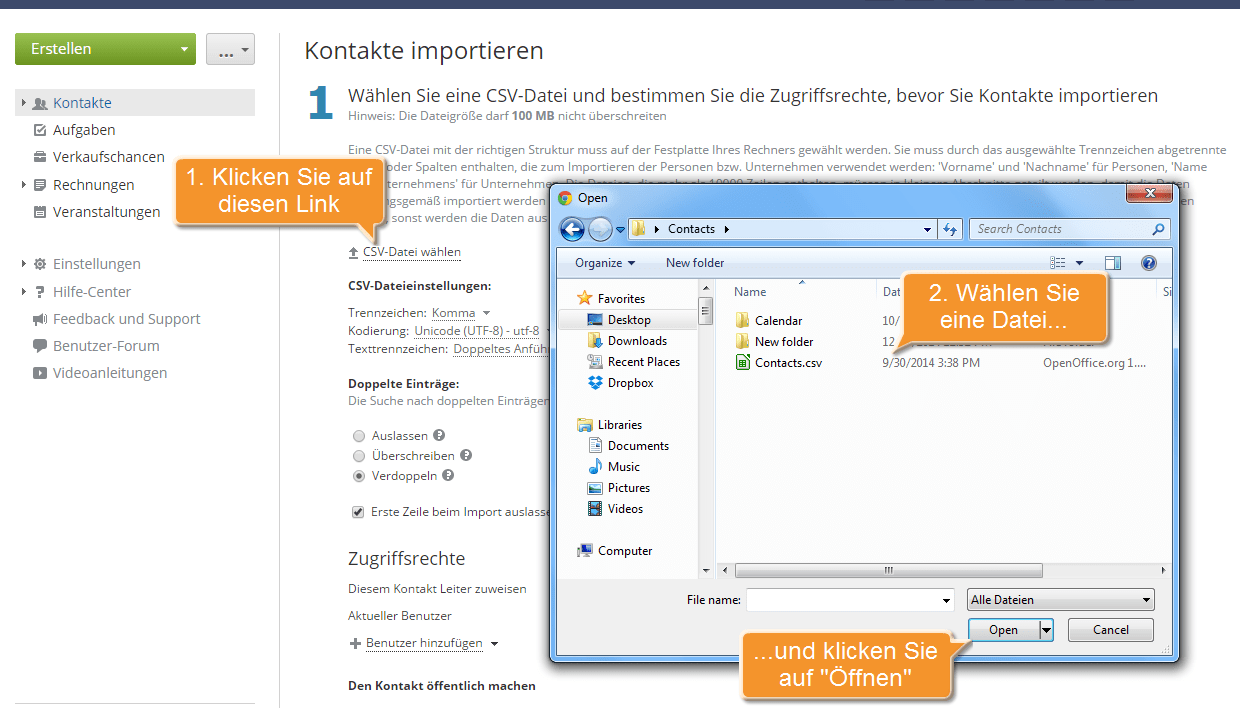 Wie fügt man die Kontakte ins CRM-System massenweise hinzu? Schritt 3