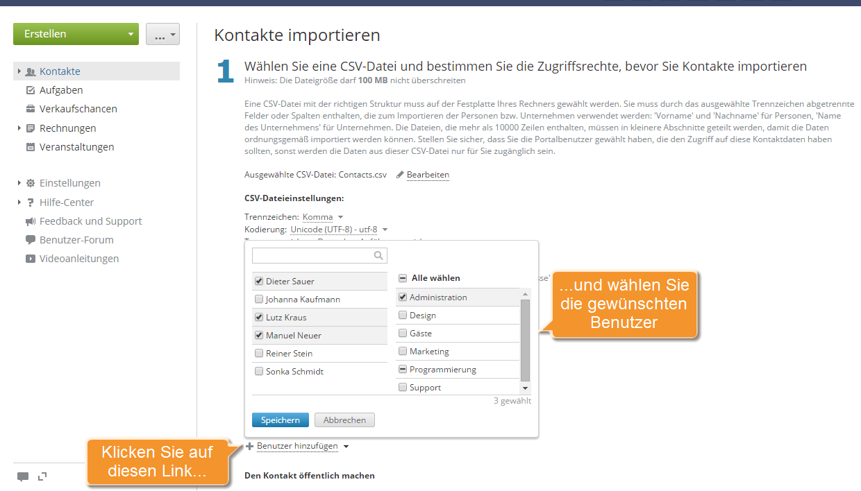 Wie fügt man die Kontakte ins CRM-System massenweise hinzu? Schritt 5
