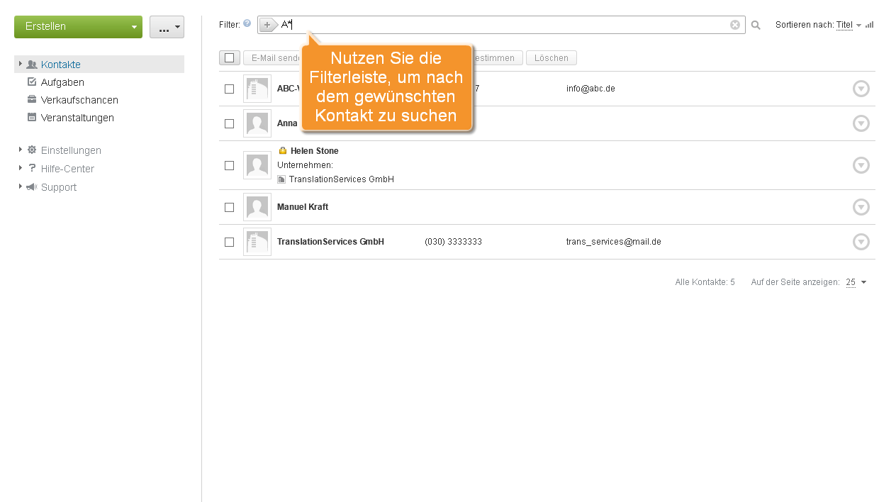 Wie hält man die Kontakte auf dem neuesten Stand? Schritt 2