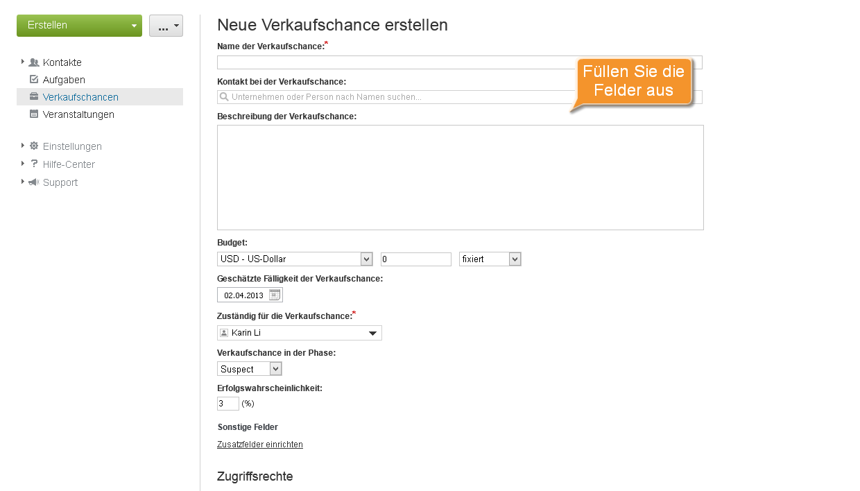 Wie verfolgt man potentielle Verkäufe? Schritt 2