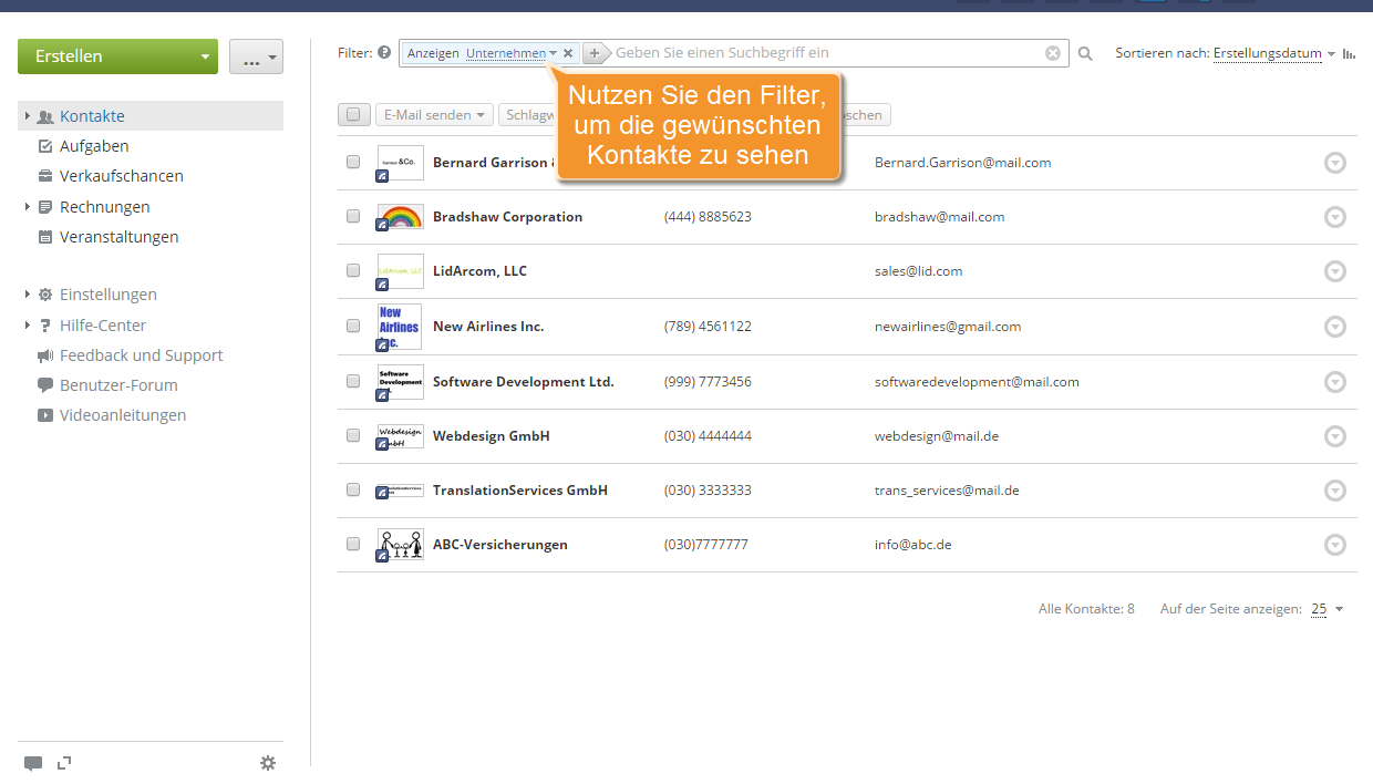 Wie exportieren Sie Ihre CRM-Kundendatenbank und bearbeiten Sie diese mit Spreadsheet Editor? Schritt 2