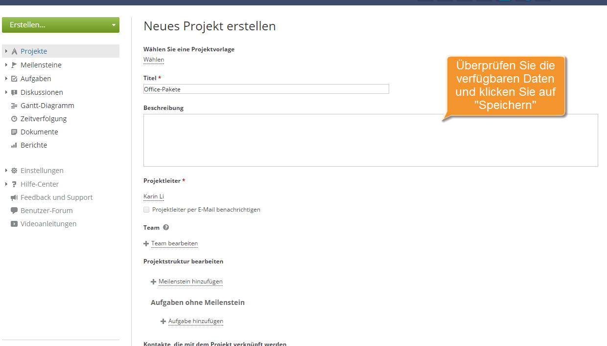 Wie verknüpfen Sie Ihr Projekt mit einem CRM-Kontakt? Schritt 3