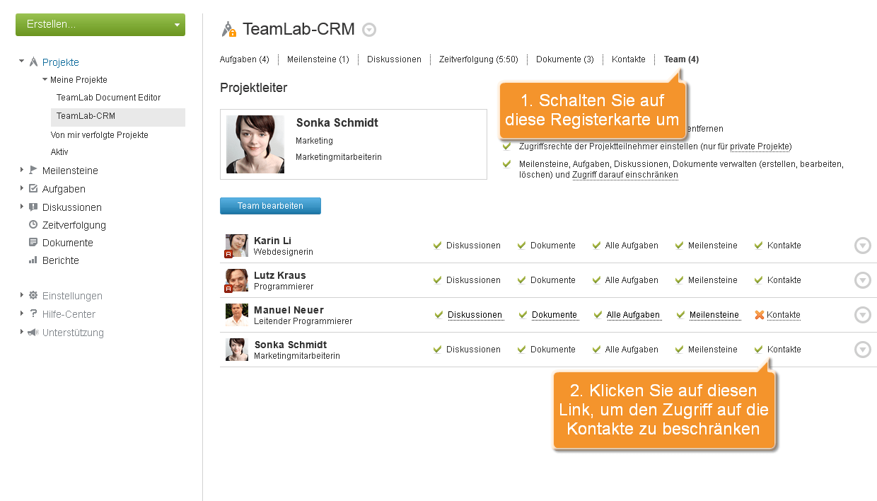 Wie verknüpfen Sie Ihr Projekt mit einem CRM-Kontakt? Schritt 4