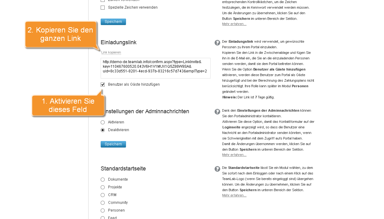 Wie lädt man die Gäste zum ONLYOFFICE ein? Laden Sie die Gäste ein
