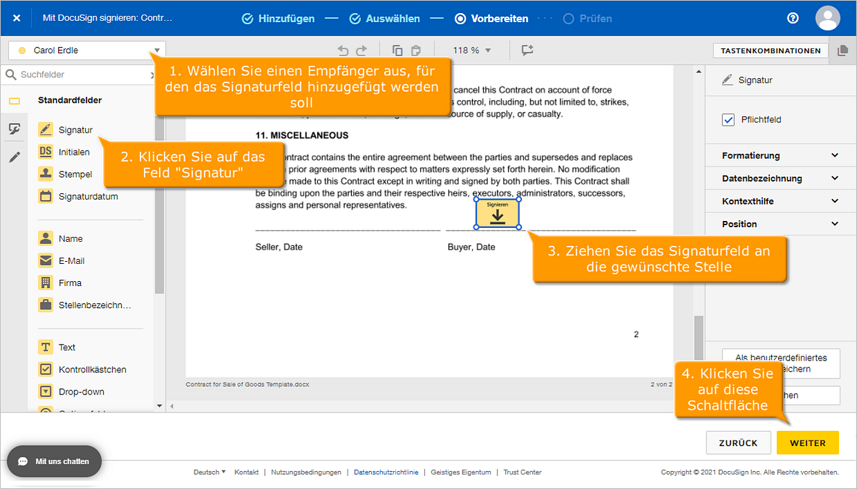 Wie sendet man Dokumente zur Signatur? Schritt 2