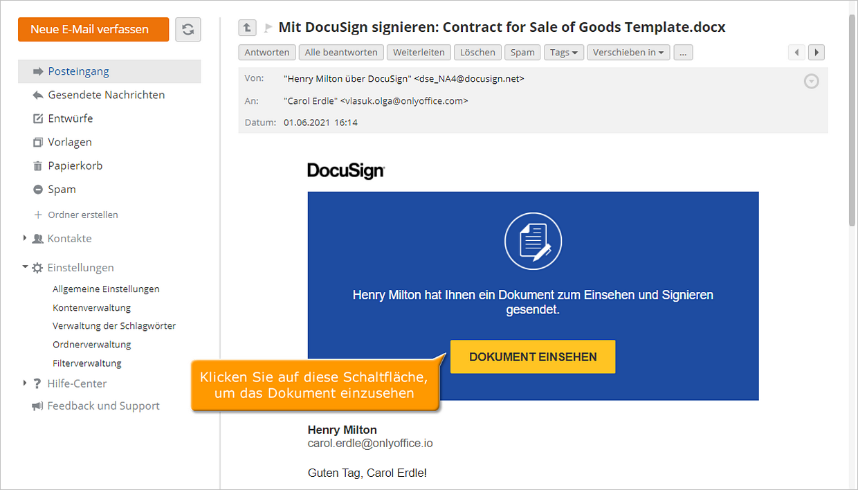 Wie sendet man Dokumente zur Signatur? Schritt 3