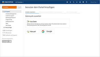 Wie fügt man Benutzer anhand der Kontaktdaten aus Google in ONLYOFFICE hinzu? Schritt 1