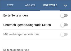 Kopfzeile - Einstellungen