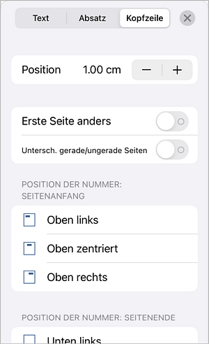 Kopfzeile und Fußzeile