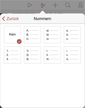 Liste - Einstellungen