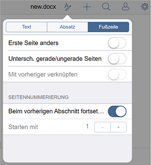 Kopfzeile - Einstellungen