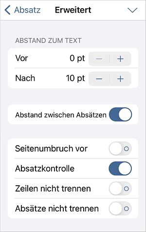 Erweiterte Absatzeinstellungen