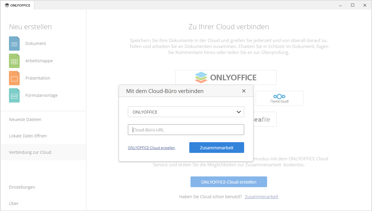 Fenster Verbindung mit Cloud