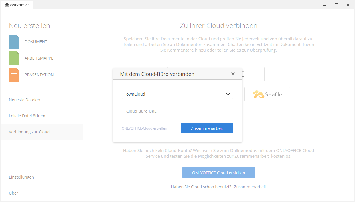 Fenster Mit Cloud-Office verbinden