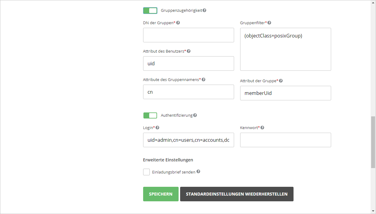 LDAP-Einstellungen - Gruppen