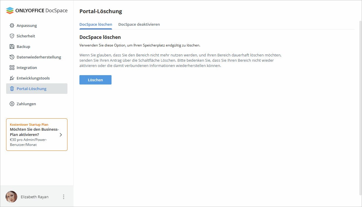 DocSpace deaktivieren/löschen