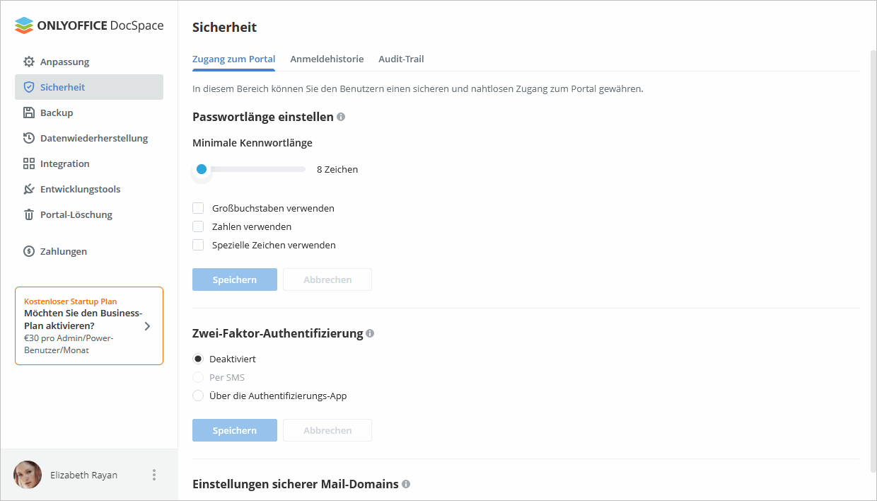 Ändern der DocSpace-Zugriffseinstellungen