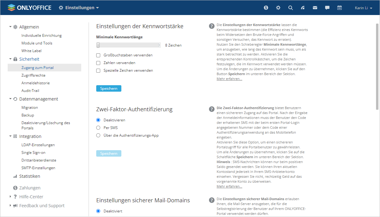 Ändern der Portalzugriffseinstellungen
