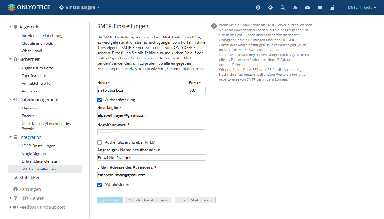 SMTP-Einstellungen anpassen