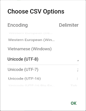 Choose CSV Options