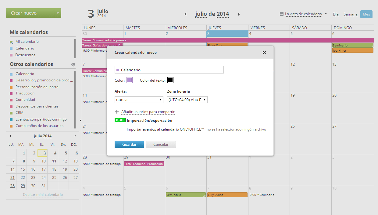 Añadir calendario