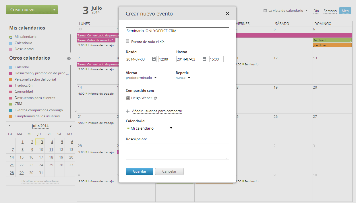 Crear eventos