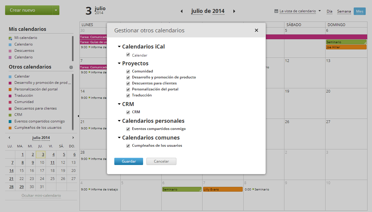 Manejar calendarios