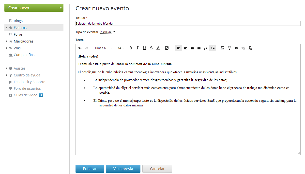 Compartir eventos