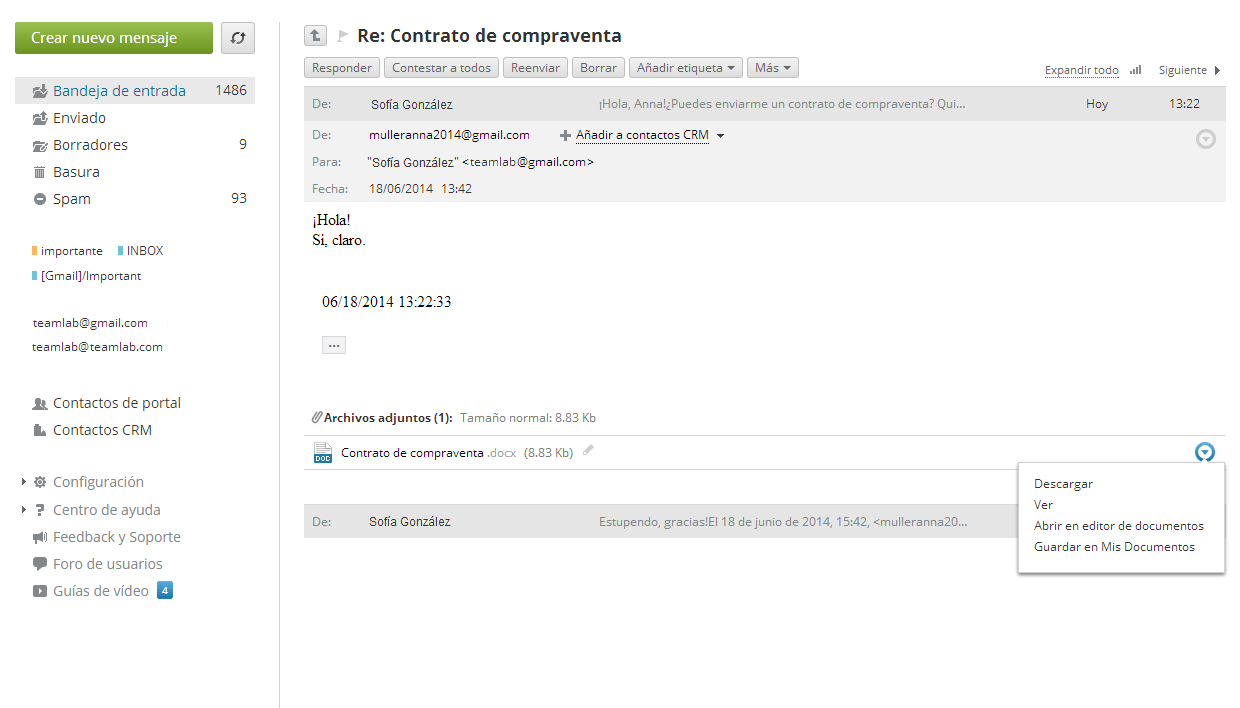 Opciones de archivos adjuntos